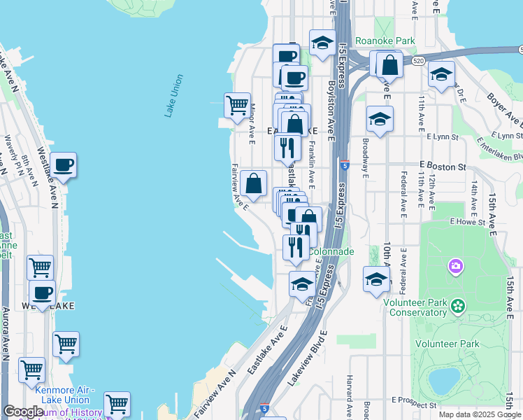 map of restaurants, bars, coffee shops, grocery stores, and more near 2000 Minor Avenue East in Seattle