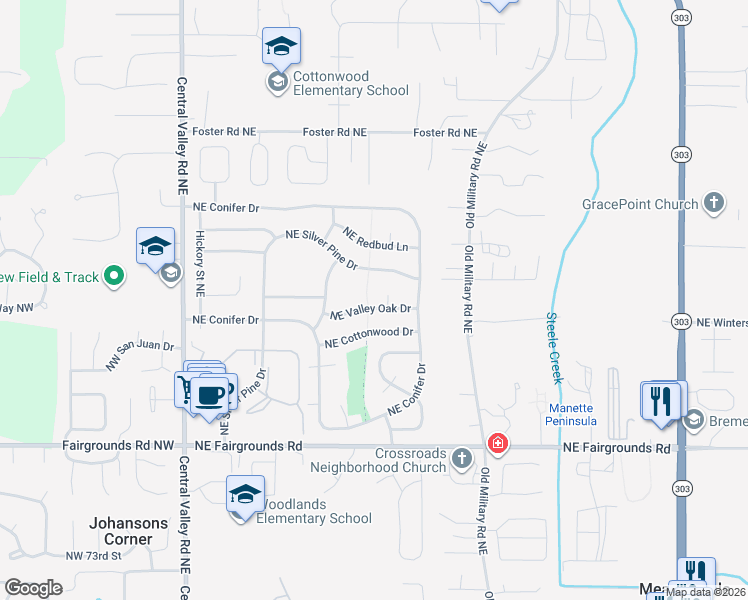 map of restaurants, bars, coffee shops, grocery stores, and more near 660 Valley Oak Court Northeast in Bremerton