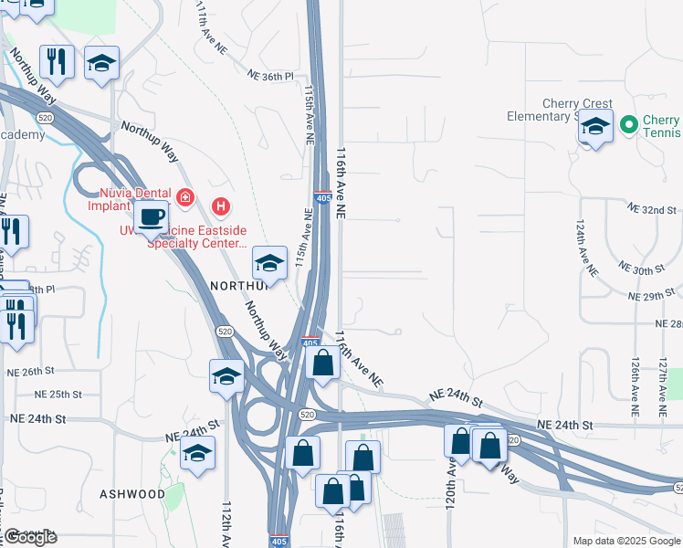 map of restaurants, bars, coffee shops, grocery stores, and more near 2812 116th Avenue Northeast in Bellevue