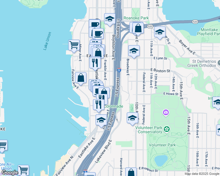 map of restaurants, bars, coffee shops, grocery stores, and more near 2003 Boylston Avenue East in Seattle