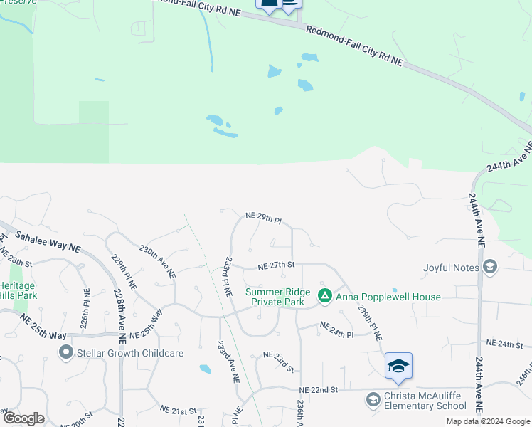 map of restaurants, bars, coffee shops, grocery stores, and more near 23402 Northeast 29th Place in Sammamish
