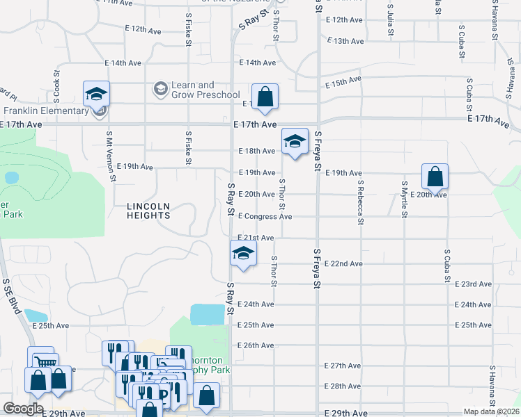 map of restaurants, bars, coffee shops, grocery stores, and more near 3304 East 20th Avenue in Spokane