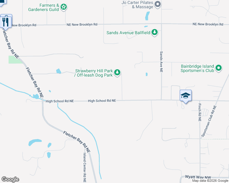 map of restaurants, bars, coffee shops, grocery stores, and more near 7566 High School Road Northeast in Bainbridge Island