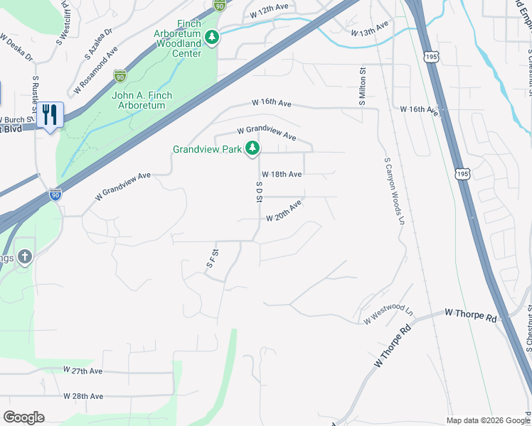 map of restaurants, bars, coffee shops, grocery stores, and more near 3118 West 20th Avenue in Spokane