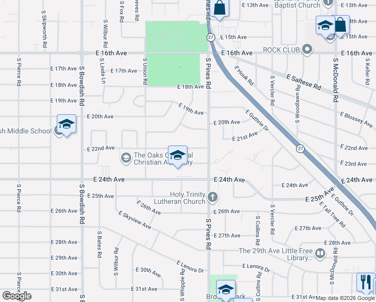 map of restaurants, bars, coffee shops, grocery stores, and more near 12118 East 22nd Avenue in Spokane Valley