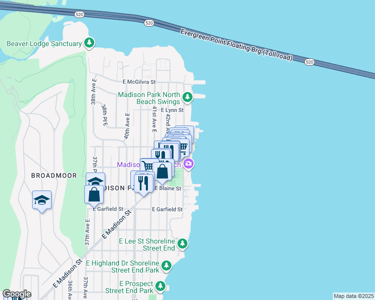 map of restaurants, bars, coffee shops, grocery stores, and more near 1928 43rd Avenue East in Seattle