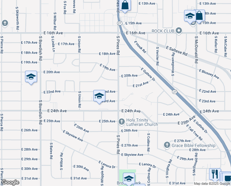 map of restaurants, bars, coffee shops, grocery stores, and more near 12222 East 22nd Avenue in Spokane Valley