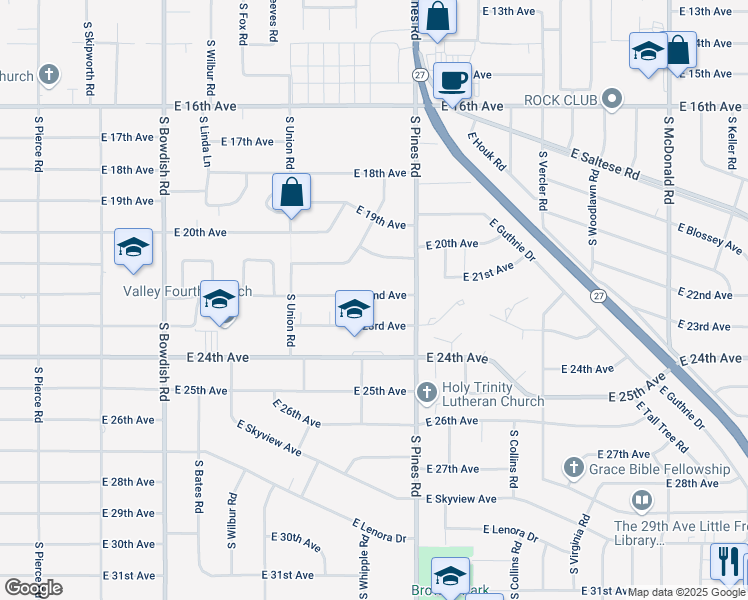 map of restaurants, bars, coffee shops, grocery stores, and more near 12118 East 22nd Avenue in Spokane Valley