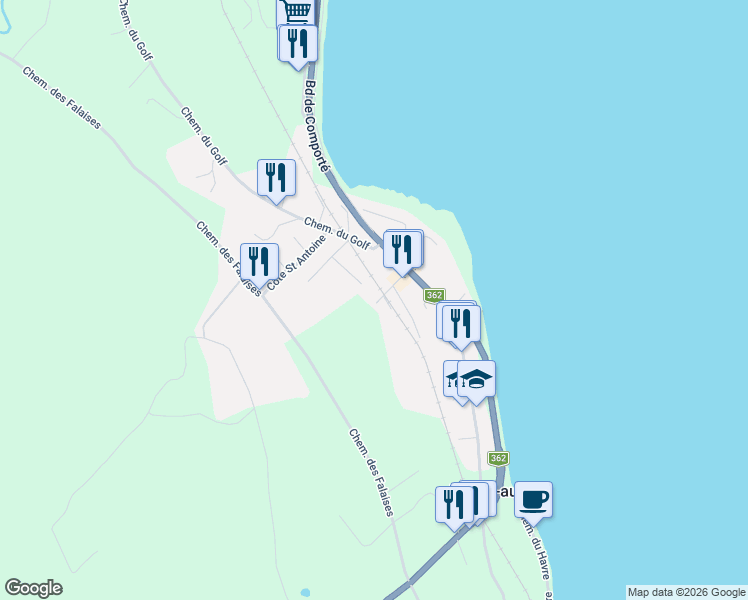 map of restaurants, bars, coffee shops, grocery stores, and more near 40 Rue Warren in La Malbaie