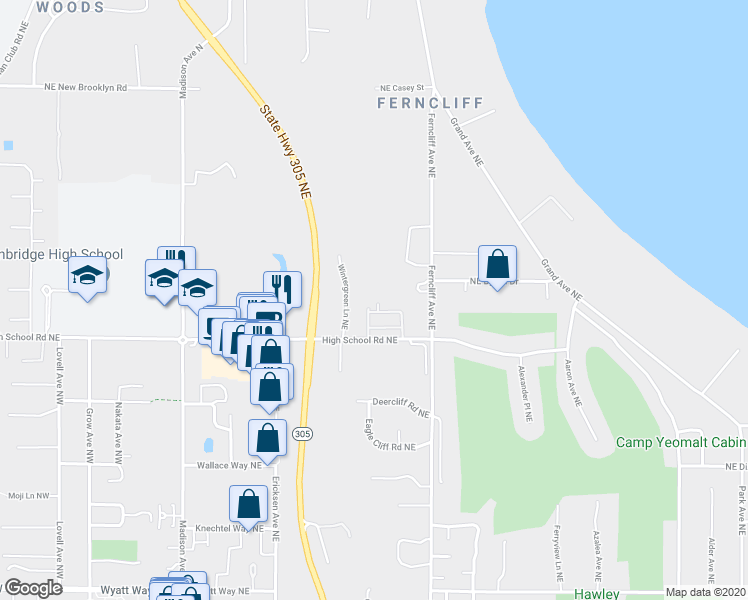 map of restaurants, bars, coffee shops, grocery stores, and more near 1356 Polly's Lane in Bainbridge Island