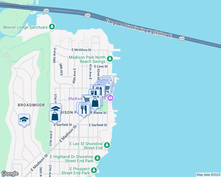 map of restaurants, bars, coffee shops, grocery stores, and more near 1938 43rd Avenue East in Seattle