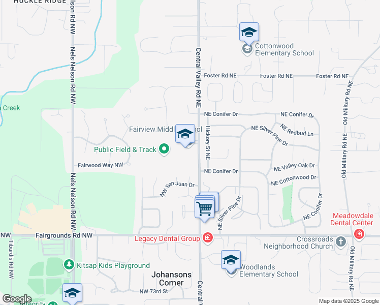 map of restaurants, bars, coffee shops, grocery stores, and more near 8107 Central Valley Road Northeast in Bremerton