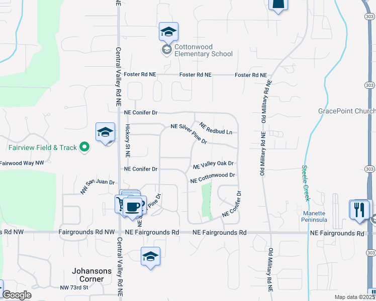 map of restaurants, bars, coffee shops, grocery stores, and more near 8117 Blue Oak Parkway Northeast in Bremerton