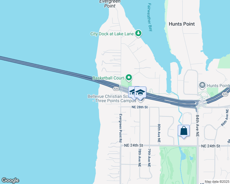 map of restaurants, bars, coffee shops, grocery stores, and more near 2851 Evergreen Point Road in Medina