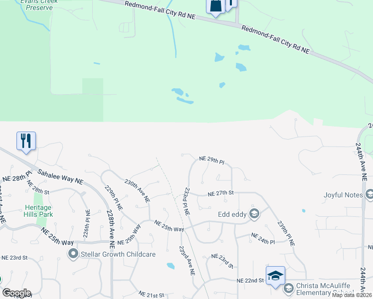 map of restaurants, bars, coffee shops, grocery stores, and more near 23234 Northeast 29th Court in Sammamish