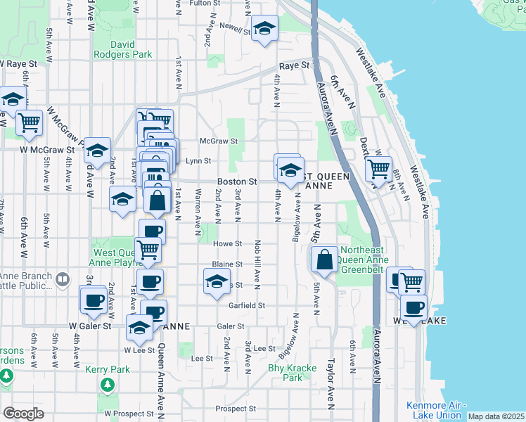 map of restaurants, bars, coffee shops, grocery stores, and more near 2014 Nob Hill Avenue North in Seattle