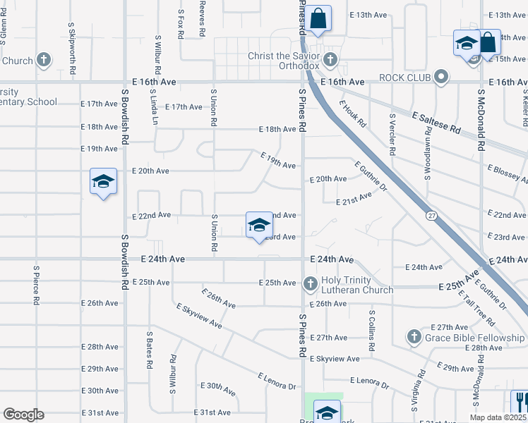 map of restaurants, bars, coffee shops, grocery stores, and more near 12118 East 22nd Avenue in Spokane Valley