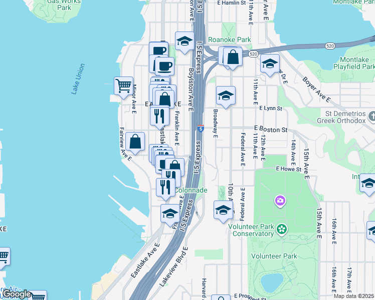 map of restaurants, bars, coffee shops, grocery stores, and more near 2003 Boylston Avenue East in Seattle