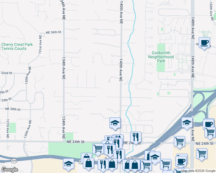 map of restaurants, bars, coffee shops, grocery stores, and more near 13915 Northeast 31st Place in Bellevue