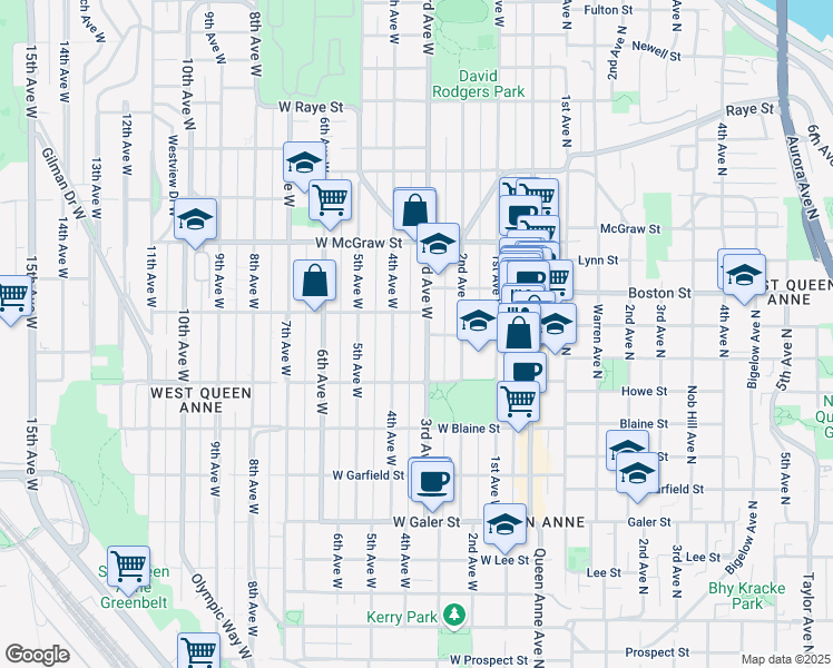 map of restaurants, bars, coffee shops, grocery stores, and more near 1933 3rd Avenue West in Seattle