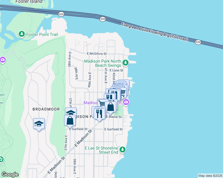 map of restaurants, bars, coffee shops, grocery stores, and more near 2003 42nd Avenue East in Seattle