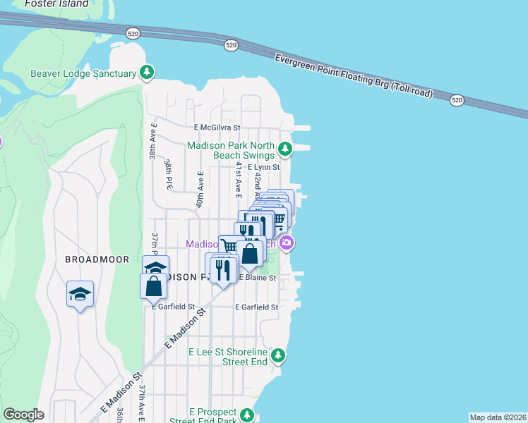 map of restaurants, bars, coffee shops, grocery stores, and more near 2006 42nd Avenue East in Seattle