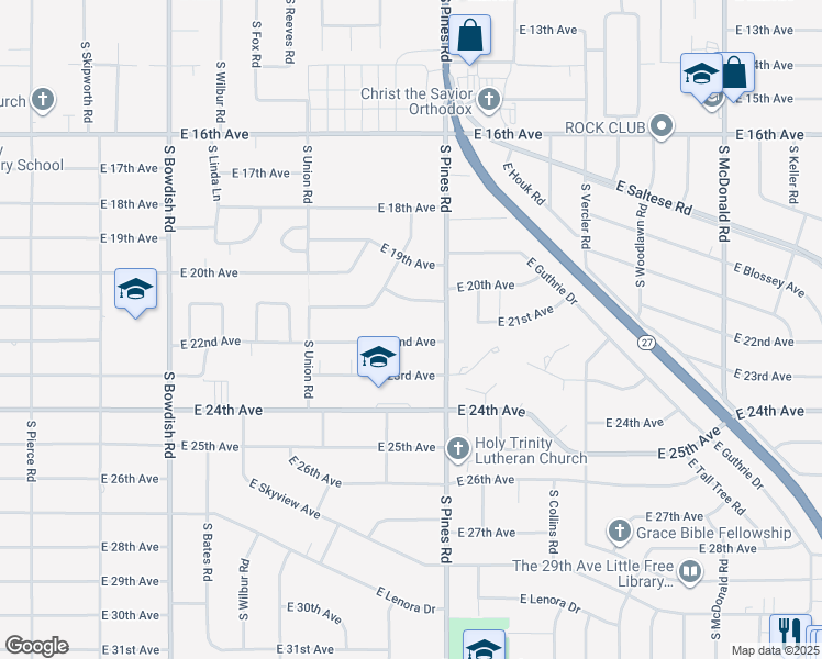 map of restaurants, bars, coffee shops, grocery stores, and more near 12118 East 22nd Avenue in Spokane Valley