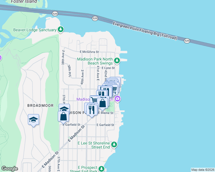 map of restaurants, bars, coffee shops, grocery stores, and more near 2003 42nd Avenue East in Seattle