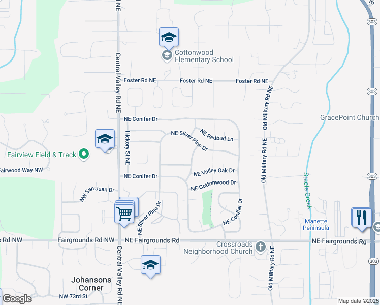 map of restaurants, bars, coffee shops, grocery stores, and more near 8117 Blue Oak Parkway Northeast in Bremerton