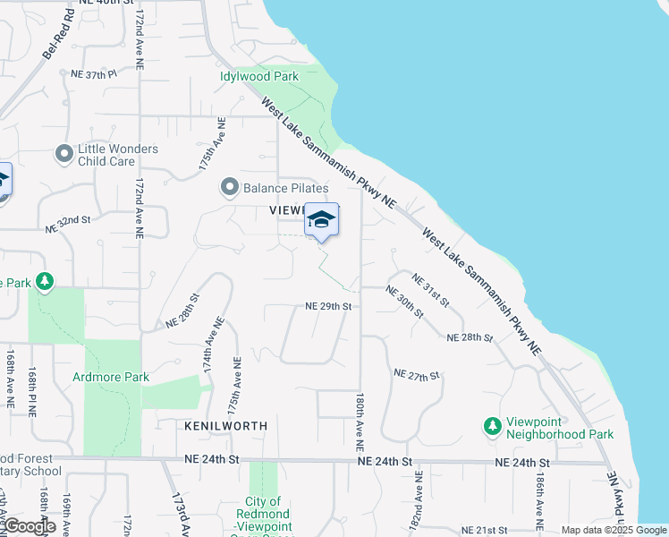 map of restaurants, bars, coffee shops, grocery stores, and more near 3045 180th Avenue Northeast in Redmond
