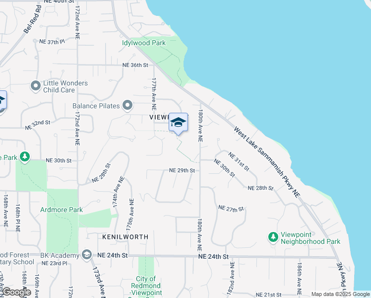 map of restaurants, bars, coffee shops, grocery stores, and more near 3045 180th Avenue Northeast in Redmond