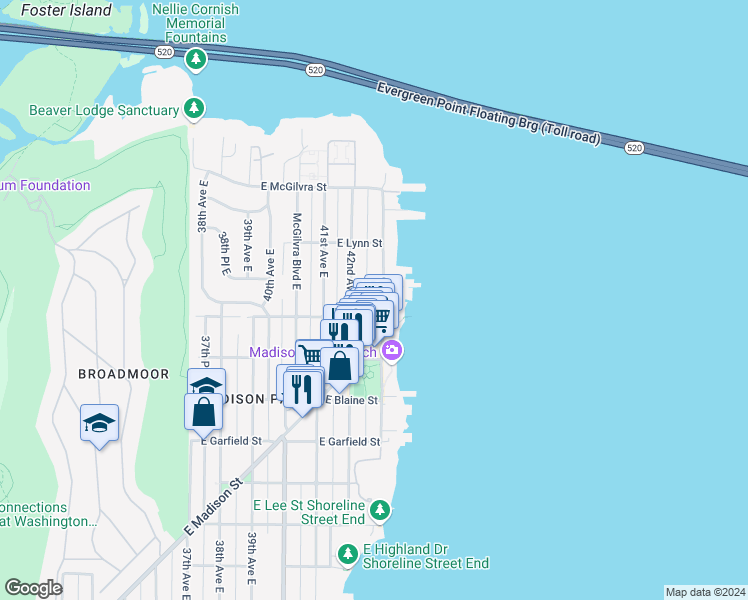 map of restaurants, bars, coffee shops, grocery stores, and more near 1938 43rd Avenue East in Seattle