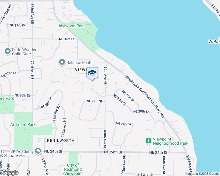 map of restaurants, bars, coffee shops, grocery stores, and more near 3030 180th Avenue Northeast in Redmond