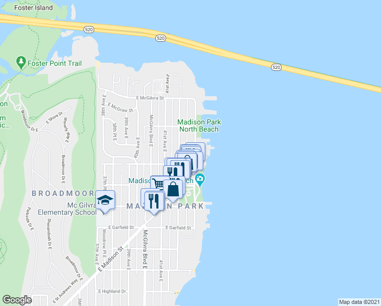map of restaurants, bars, coffee shops, grocery stores, and more near 1938 43rd Avenue East in Seattle