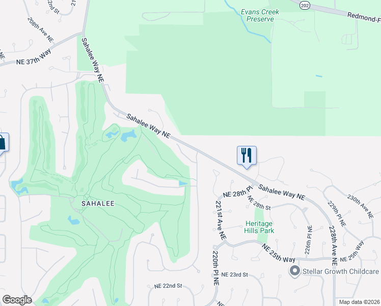 map of restaurants, bars, coffee shops, grocery stores, and more near 21842 Northeast 30th Place in Sammamish