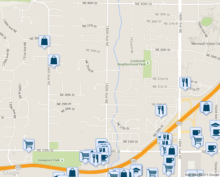 map of restaurants, bars, coffee shops, grocery stores, and more near 3026 140th Avenue Northeast in Bellevue
