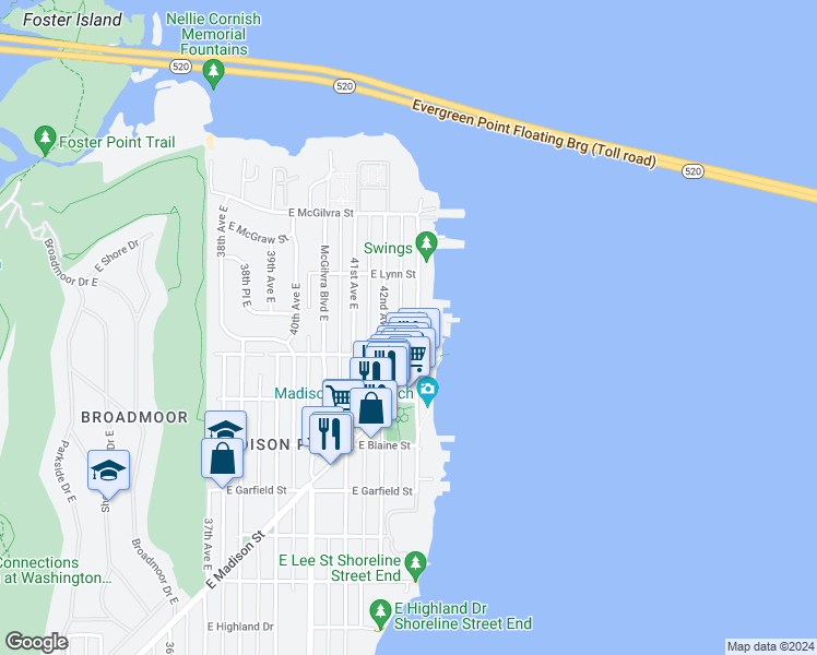 map of restaurants, bars, coffee shops, grocery stores, and more near 1938 43rd Avenue East in Seattle
