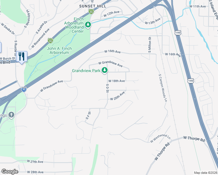 map of restaurants, bars, coffee shops, grocery stores, and more near 3118 West 20th Avenue in Spokane