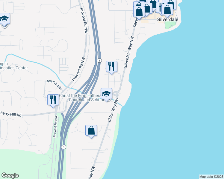map of restaurants, bars, coffee shops, grocery stores, and more near 8179 Knute Lane Northwest in Silverdale