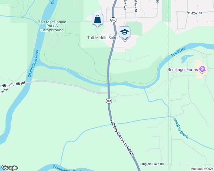 map of restaurants, bars, coffee shops, grocery stores, and more near Tolt Avenue in Carnation