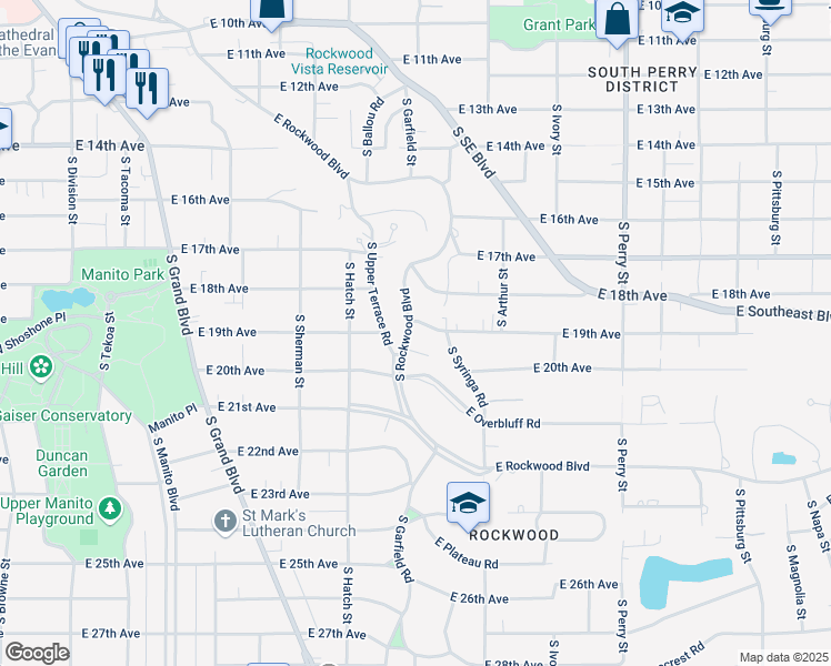 map of restaurants, bars, coffee shops, grocery stores, and more near 840 East 18th Avenue in Spokane