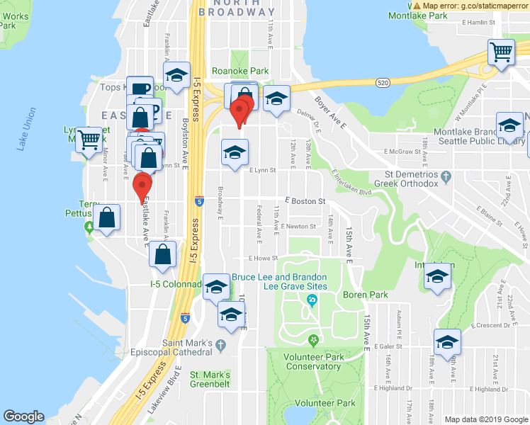map of restaurants, bars, coffee shops, grocery stores, and more near 2202 Federal Avenue East in Seattle