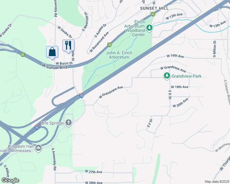 map of restaurants, bars, coffee shops, grocery stores, and more near 3724 West Grandview Avenue in Spokane