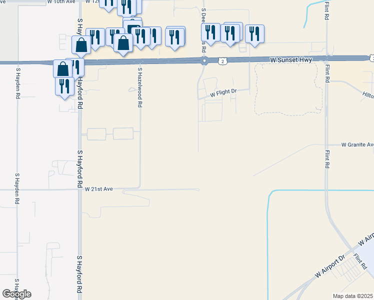 map of restaurants, bars, coffee shops, grocery stores, and more near 1501-1799 1500-1798 West Flight Drive in Spokane