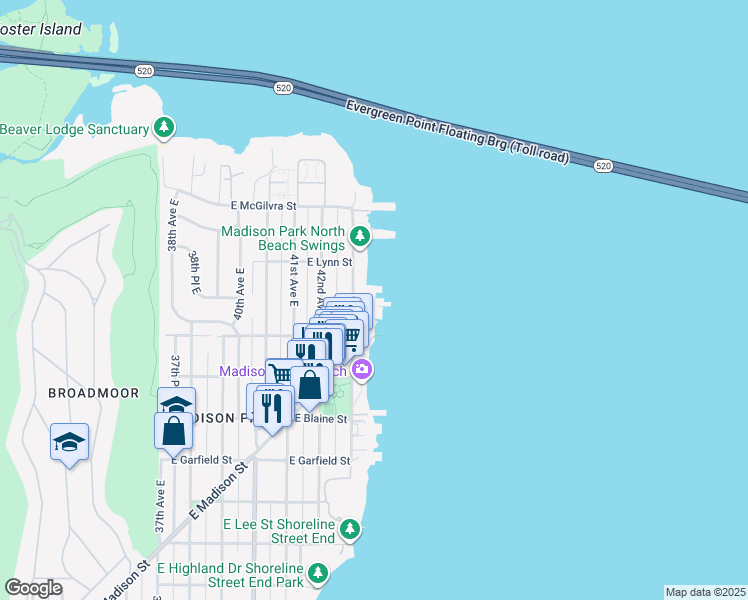 map of restaurants, bars, coffee shops, grocery stores, and more near 2040 43rd Avenue East in Seattle