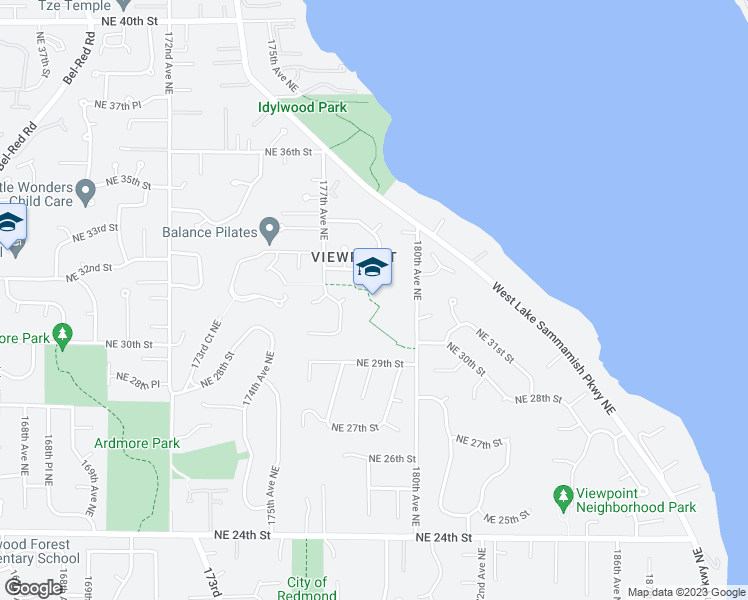 map of restaurants, bars, coffee shops, grocery stores, and more near 3045 180th Avenue Northeast in Redmond