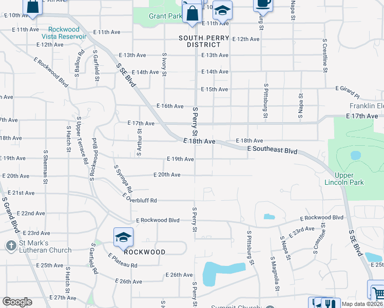 map of restaurants, bars, coffee shops, grocery stores, and more near 1807 South Perry Street in Spokane