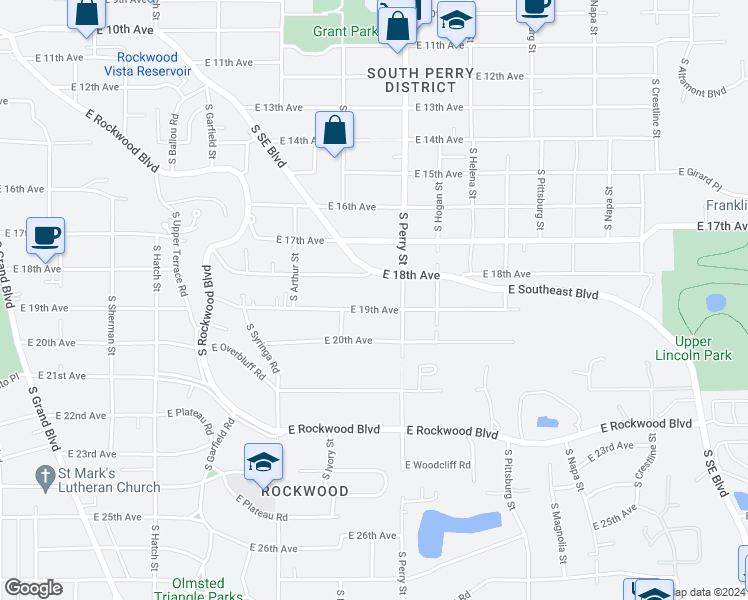 map of restaurants, bars, coffee shops, grocery stores, and more near 1303 East 19th Avenue in Spokane