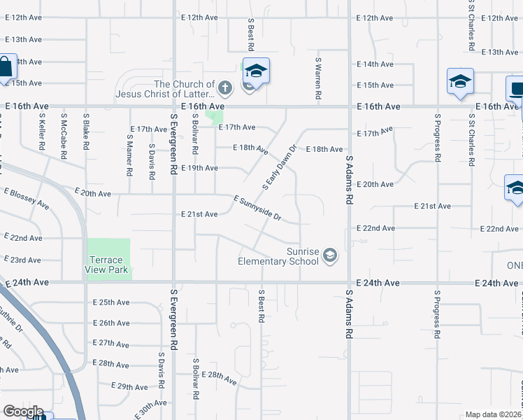 map of restaurants, bars, coffee shops, grocery stores, and more near 14301 East Sunnyside Drive in Spokane Valley