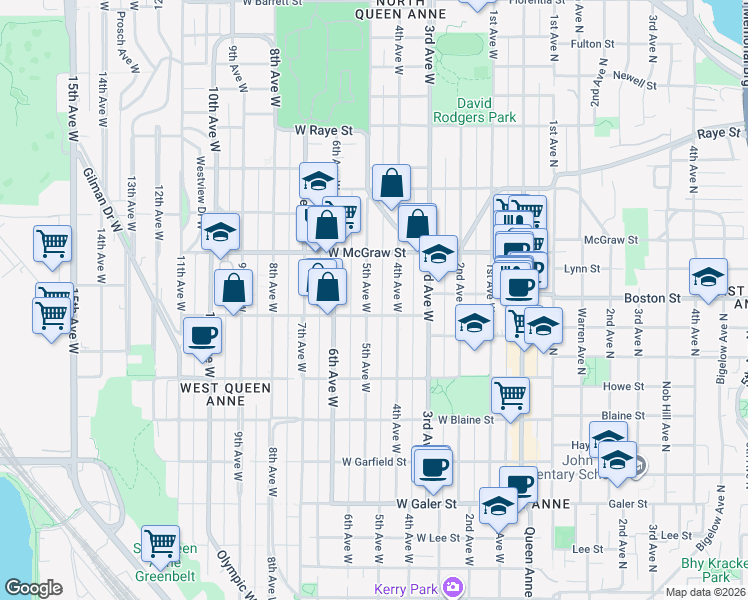 map of restaurants, bars, coffee shops, grocery stores, and more near in Seattle